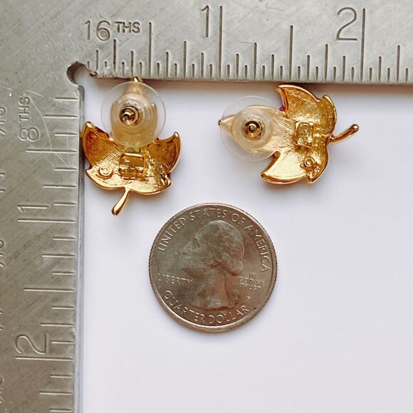 Modern Earrings Enamel Leaf Stud Gold Tone Graphic Color Block 2010-2020 - Picture 8 of 12